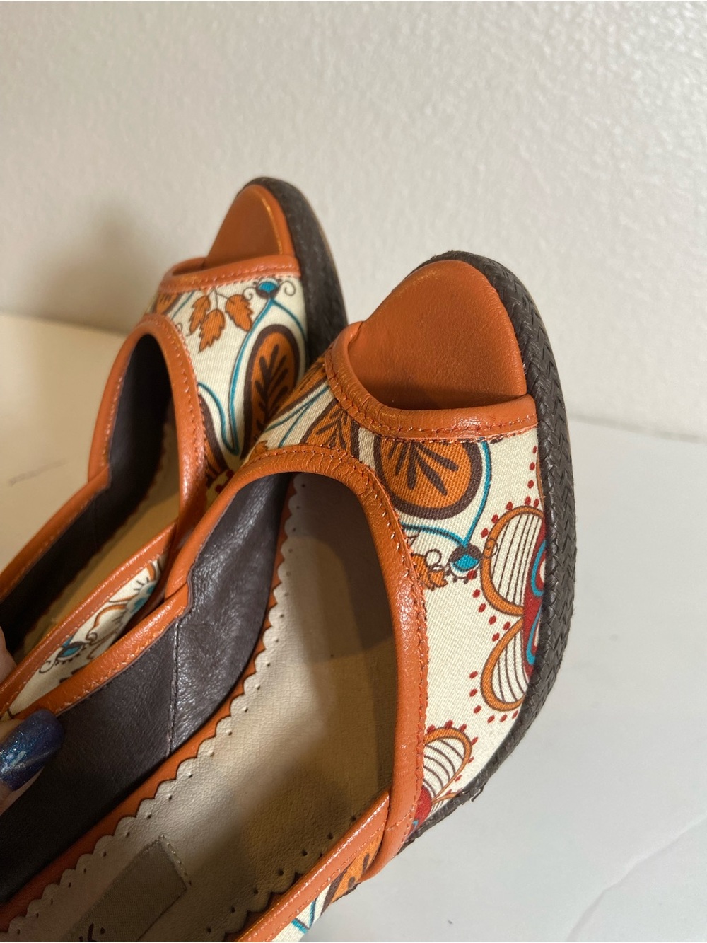 Pink Studio~Colorful Floral Pattern~Peep Toe~Slingback~Weave Wedge Heel~Size 6.5 - Picture 12 of 15